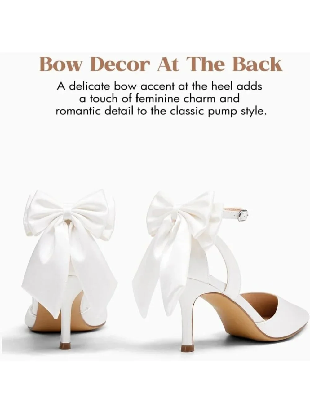 Women's White Closed Pointed Toe Pumps Bow Ankle Strap Kitten Wedding Heels Shoe